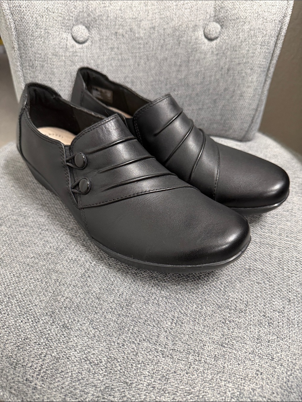 Clarks Black Slip-On Women's Loafers